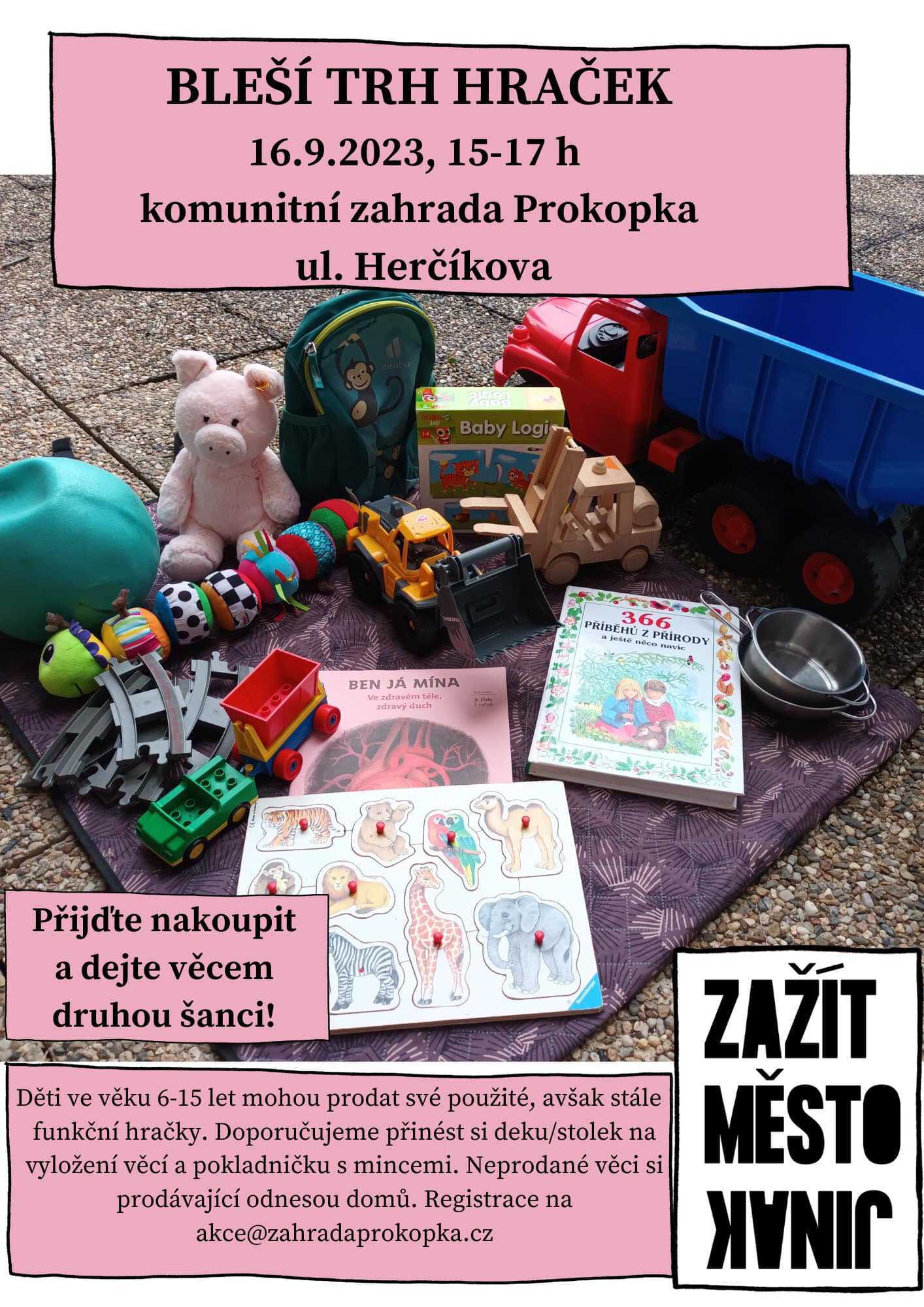 Akce bleší trh hraček pro děti v sobotu na zahradě Prokopka.