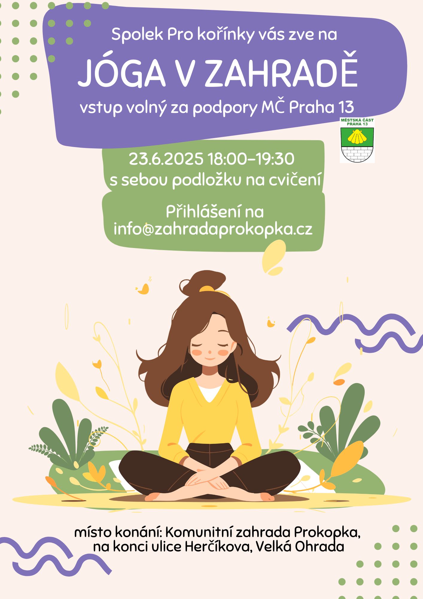 Jóga vkomunitní zahradě Prokopka v červnu.
